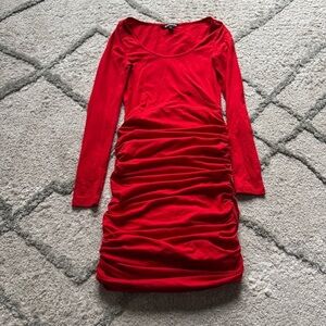 Express long sleeve red ruched dress mini holiday Valentine’s Day XS